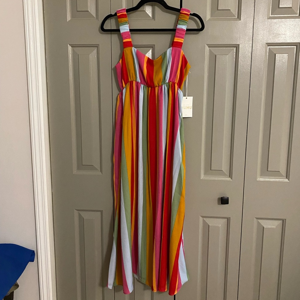 Show Me Your MuMu striped multi color midi dress, NWT